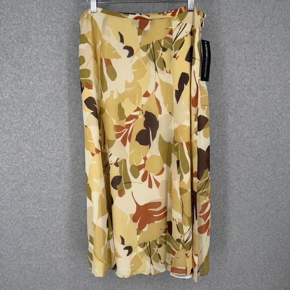 Norton McNaughton Fit Flare Midi Skirt Size 10 Flight Floral Flowy Crinkle NEW